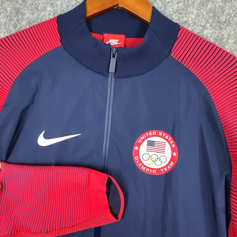 Nike Track Jacket Men L Blue USA Olympic Team Full Zip Ribbed Sleeve 2016 Rio
